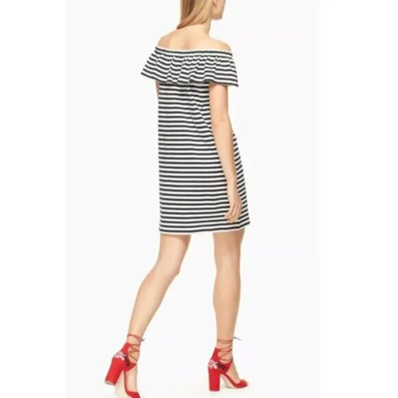 Kate Spade NWT Mini Dress Off Shoulder Black Stripe Shift Cotton A-Line Dress - Picture 4 of 10